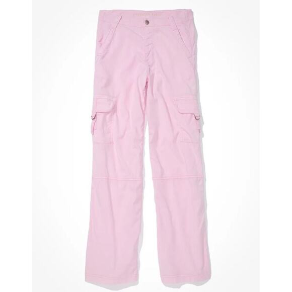 American Eagle Super High Rise Baggy Wide Leg Cargo Pants Baby Pink XXS Short - Picture 1 of 9